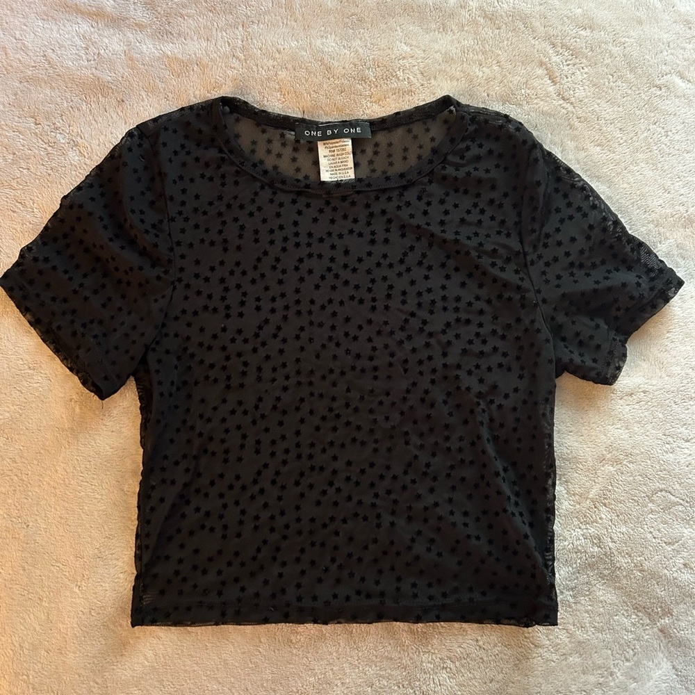Black Mezh Star Crop Top